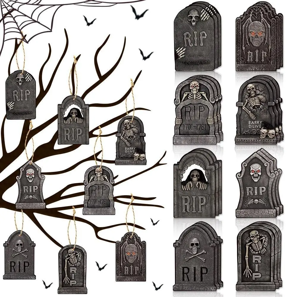 16pcs Mini Halloween Tombstone Pendant Festival Funny Graveyard Tombstone Signs DIY Decor Scary Tombstone Corpse Hanging Tags