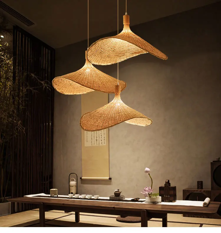 

ZK50 Bamboo Art Bamboo Woven Chandelier Bamboo Art Lantern Restaurant Bedroom Ceiling Decorative Lighting Lamp E27