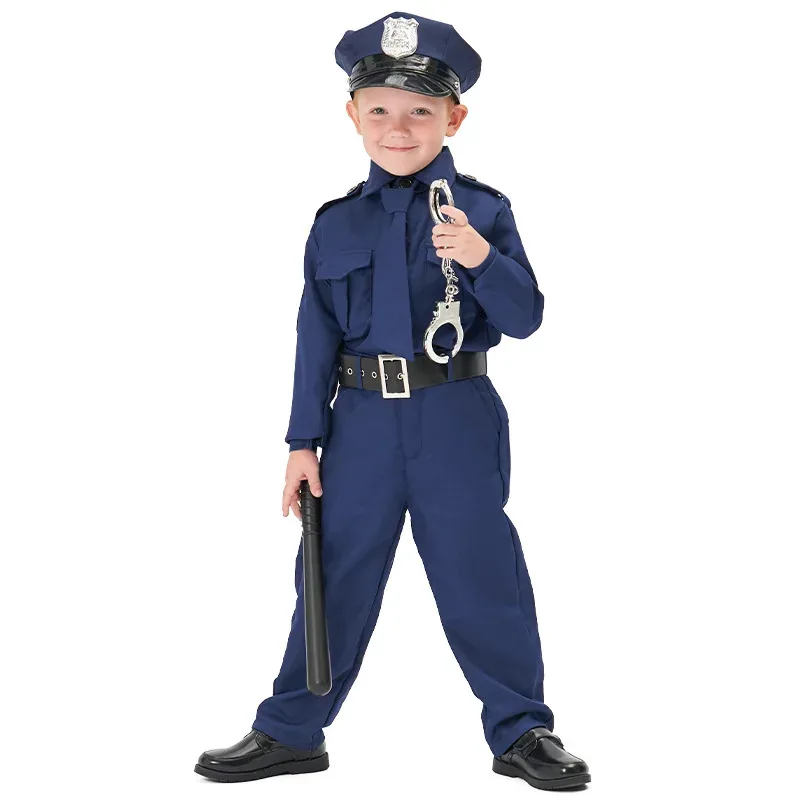 

Boys Halloween Policeman Costume Kids Stage Performance Cop Officer Cosplay Outfits