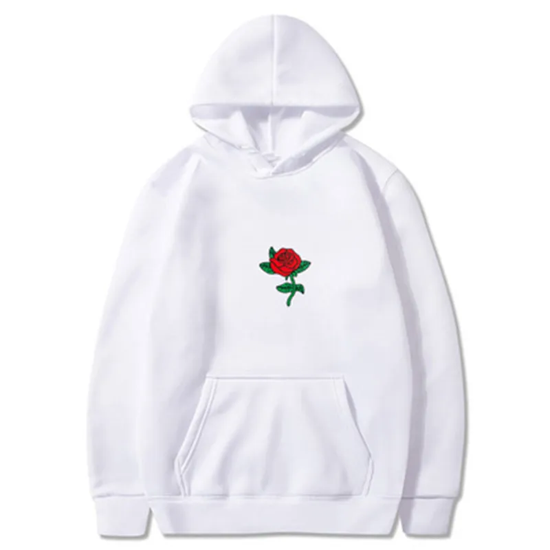 Harajuku Hoodie Sweatshirt Men Fashion Streetwear Rose flower Print Hoodies Tops Pullover mens hoody Hooded Sweatshirt clothes