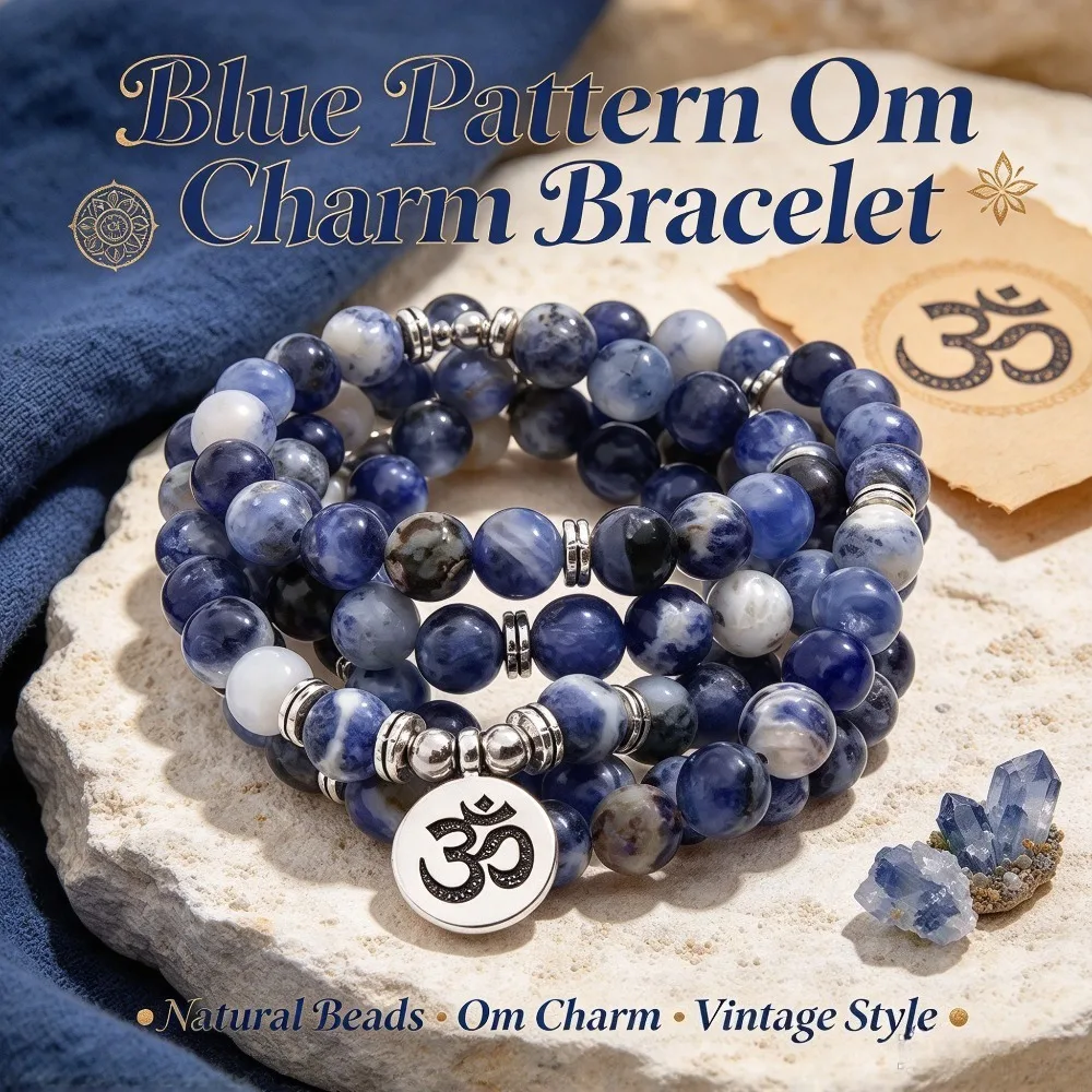 Natural Stone 108-bead Mala Bracelet, Lotus Buddha Pendant Necklace, Chakra Yoga Buddhist Bracelet