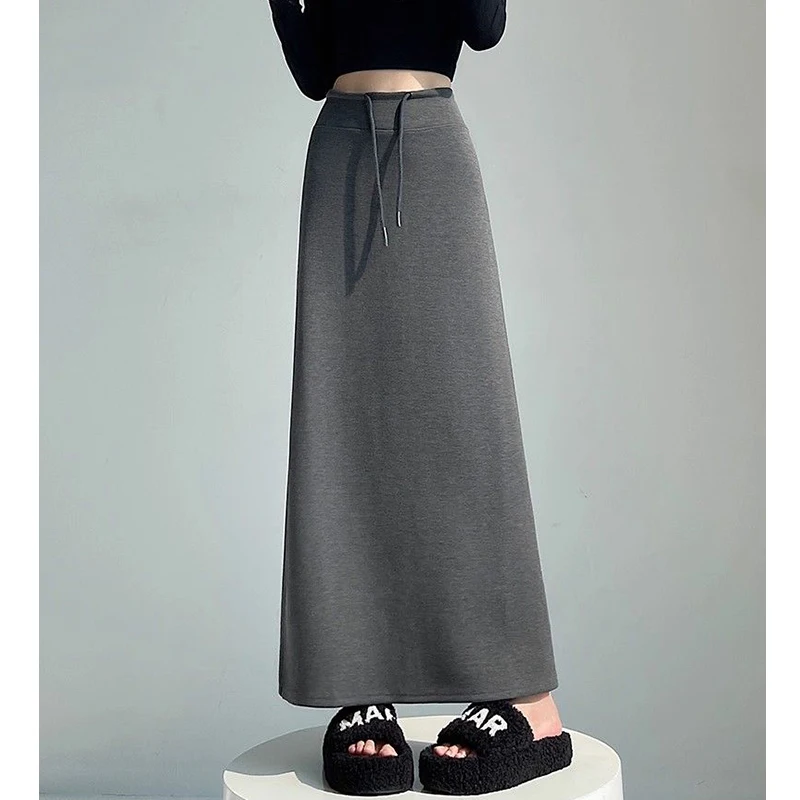 Summer Women Classic Fashion Mid-Long Skirts Female Korean Solid High Waist Skirts Girls Comfortable Loose Fit Dress
