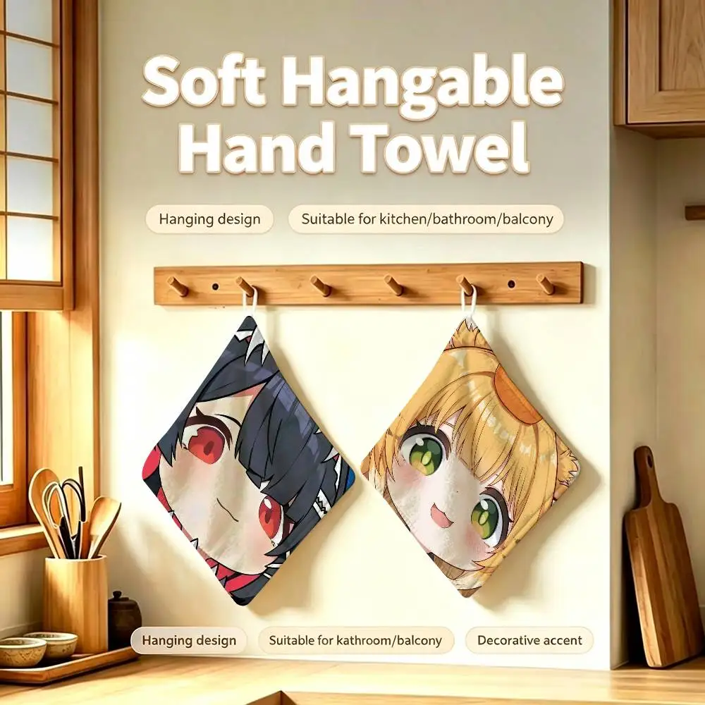 kawaii ZZZ chibi Hanging Style Zenless Hand Wiping Towel Polyester Cotton Anti-fade For Zone Zero Indoor Kitchen Living Room