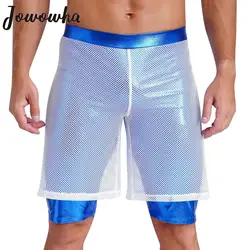 Mens Workout Athletic Shorts Elastic Waistband Sheer Mesh Metallic Shiny Lining Boxer Shorts Gym Fitness Beach Swimming Trunks