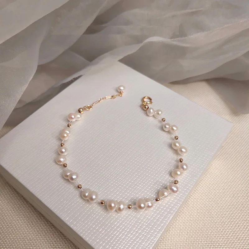 

Exotic Design Pretty Natural Genuine 6-7mm South Sea Real White Pearl Scalable Bracelet 7.5-8in 14K Gold Filled Free Shipping