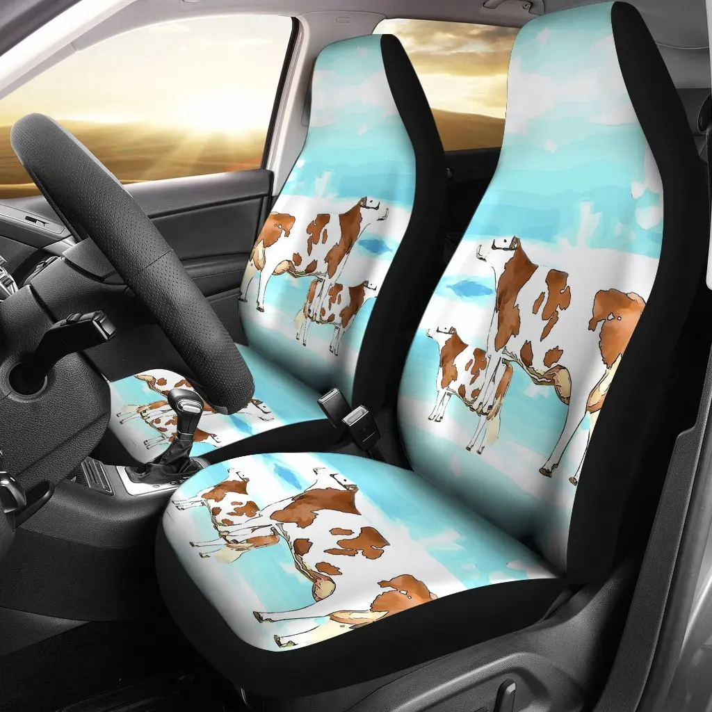 Montbeliarde Cattle (Cow) Print Car Seat Covers Set 2 Pc, Car Accessories Seat Cover