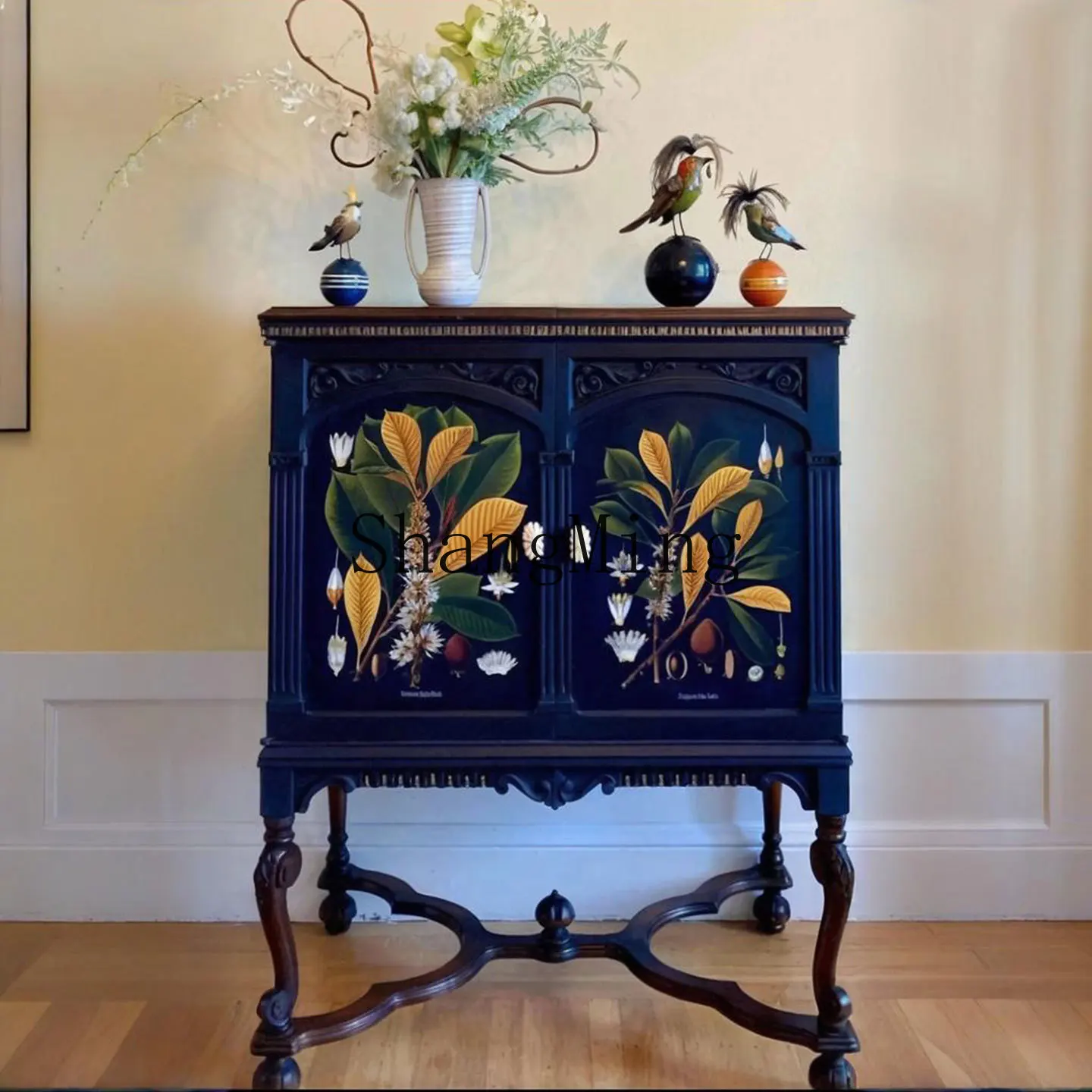 

CL hand-painted solid wood porch cabinet foyer integrated storage against the wall retro dining side painted decorative cabinet