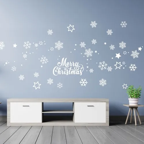 Sim Design New Year Theme Snowflakes and Merry Christmas Wall Sticker Set