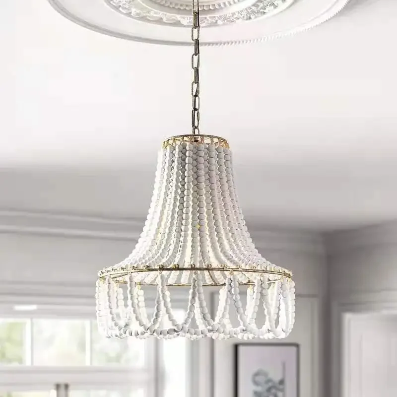 

Creative Bohemian Style Wooden Bead Chandelier American Rural Nordic Home Living Room Dining Room Bedroom Kitchen Pendant Lamp