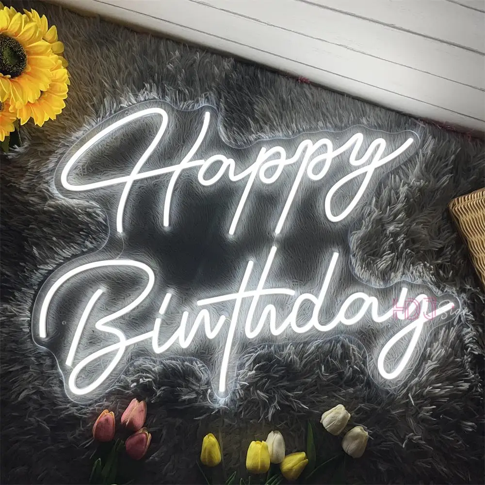 72cm Happy Birthday Neon Sign Party Decor Birthday Gifts Large Size Led Neon Lights Room Bedroom Decor Wall Art Neon Led Signs