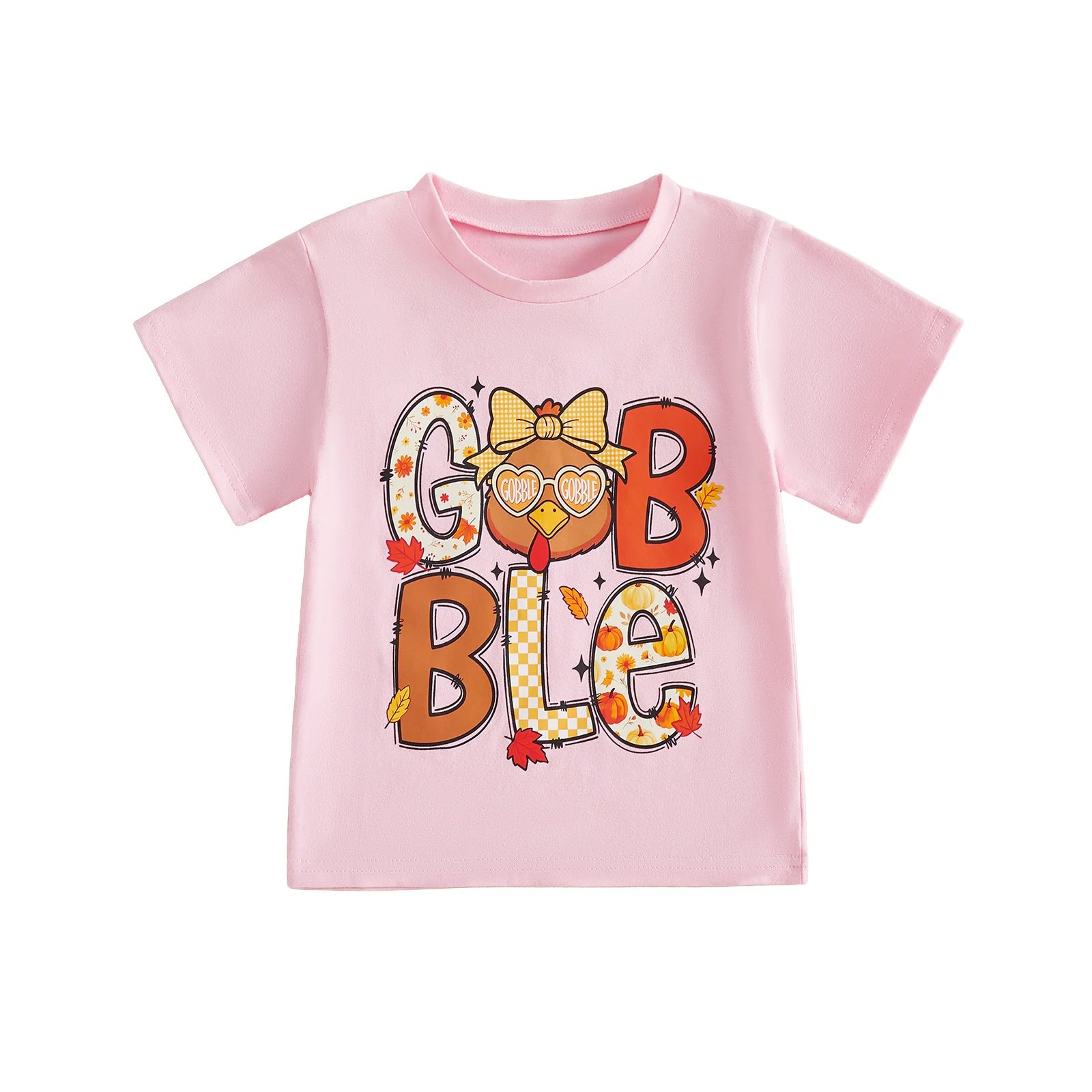 Little Girl Boy Thanksgiving T Shirts Short Sleeve Gobble Turkey Print Tops