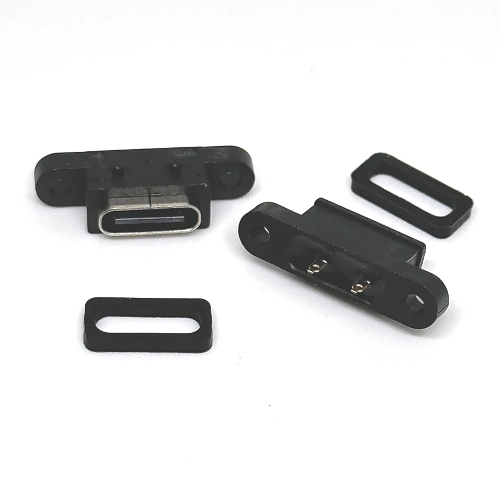 

1/10pcs 2Pin USB 3.1 Connector Type-C Female Waterproof Female Socket Rubber Ring High Current Fast Charging port