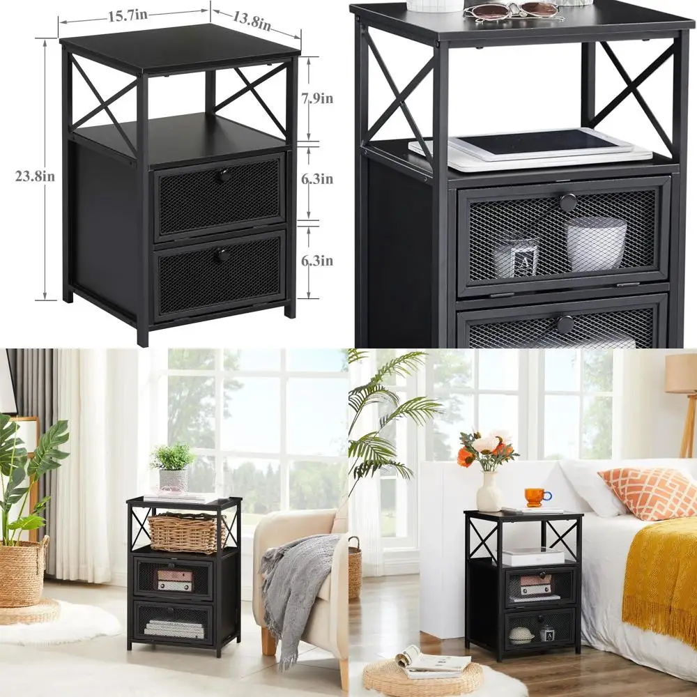 

Черный набор тумбочек с откидным ящиком, простая сборка, подходит для спальни, гостиной и офиса