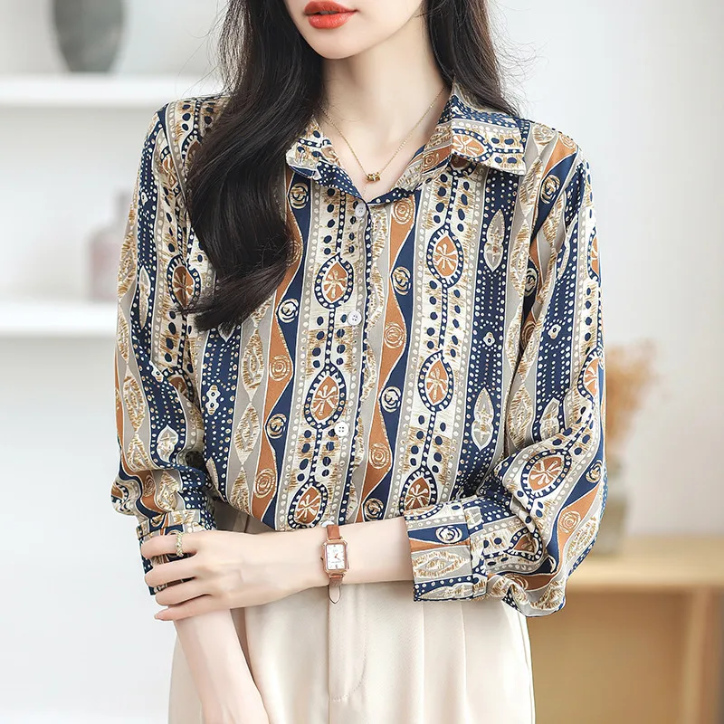 

Korean Style Fashion Shirt Stripe Blouse For Women Casual Long Sleeve Tops