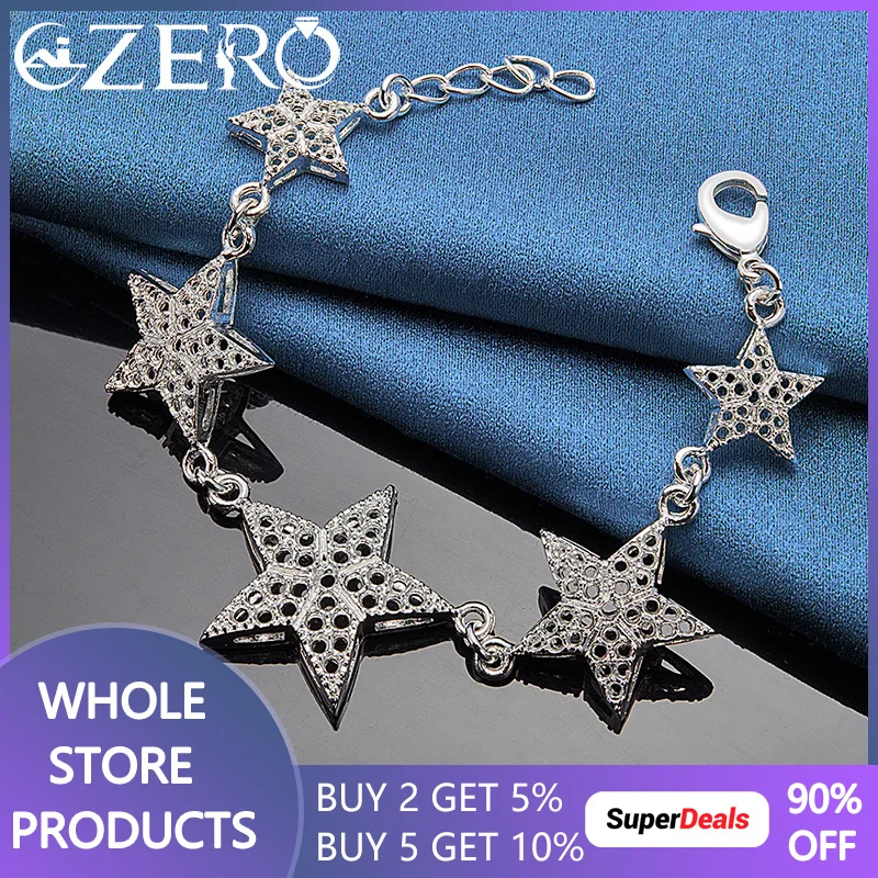 

ALIZERO 925 Sterling Silver Five Hollow Star Bracelet For Women Fashion Wedding Engagement Party Jewelry Gifts