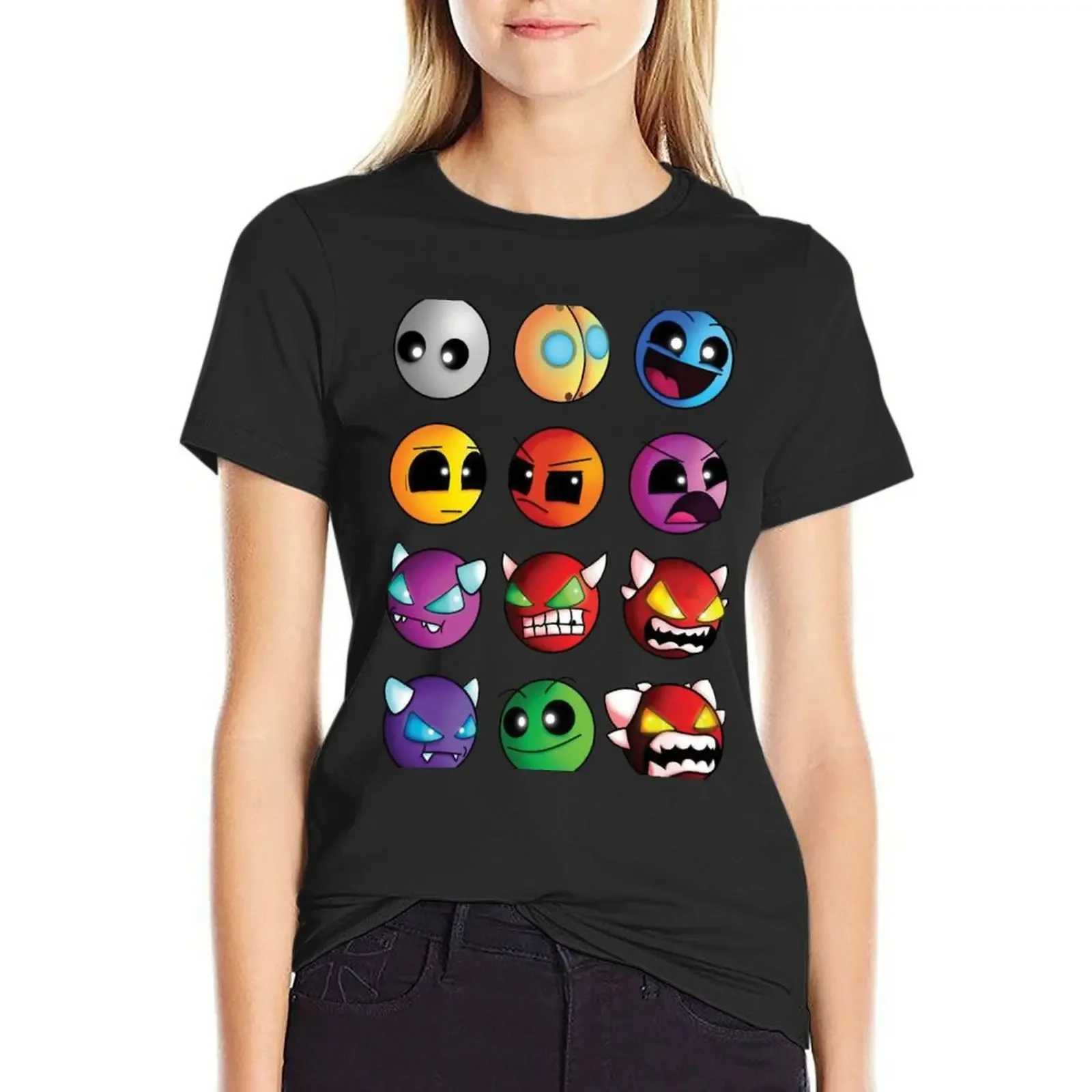 

geometry dash difficulty demon faces T-Shirt Female clothing sublime Aesthetic clothing plain funny t shirts for Women