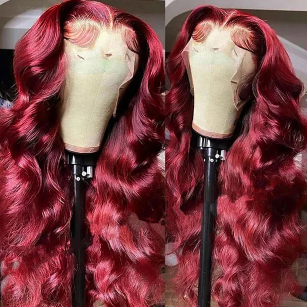 250 Density 99J Burgundy 13x4 Lace Frontal Human Hair Wigs Brazilian Colored 30 Inch Body Wave Lace Front Wigs Human Hair