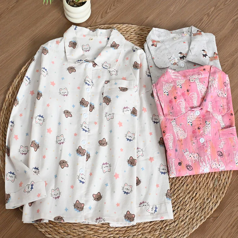 

Kawaii Cartoon Print Pajamas Set 2Pcs Sleepwear Women Long Sleeve Loungewear Lady Autumn Soft Home Clothes Outwear Nightwear