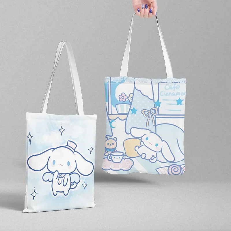 Sanrio Cartoon Canvas Bag 36x39cm Cinnamoroll My Melody Anime Peripheral Student Handbag Shopping File Bag