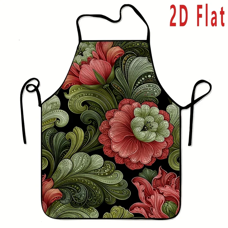 1-Piece Plant Baroque Floral Pattern Apron 2D Flat Print, 23.62X31.5 inches. Household kitchen items, washable and reusable. Perfect for cooking, baking, grilling, gardening and painting