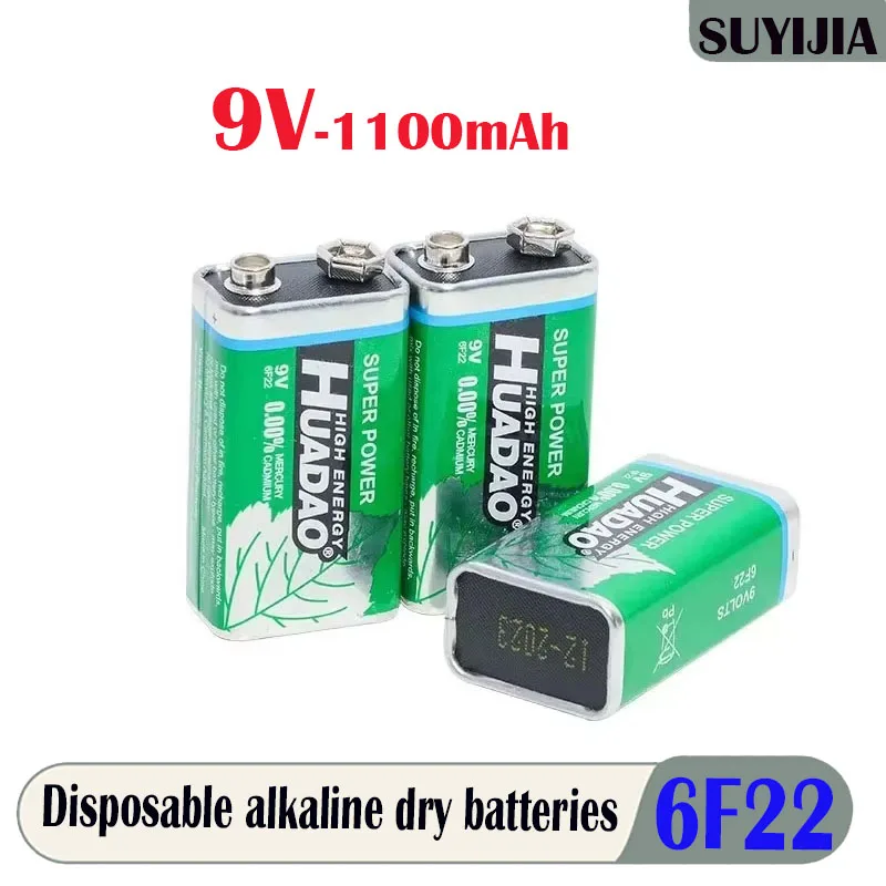 

6F22 Disposable Alkaline 9V 1100mAh Dry Battery Suitable for Walkie-talkie Microphone Multimeter Toy Smoke Alarm Backup Battery