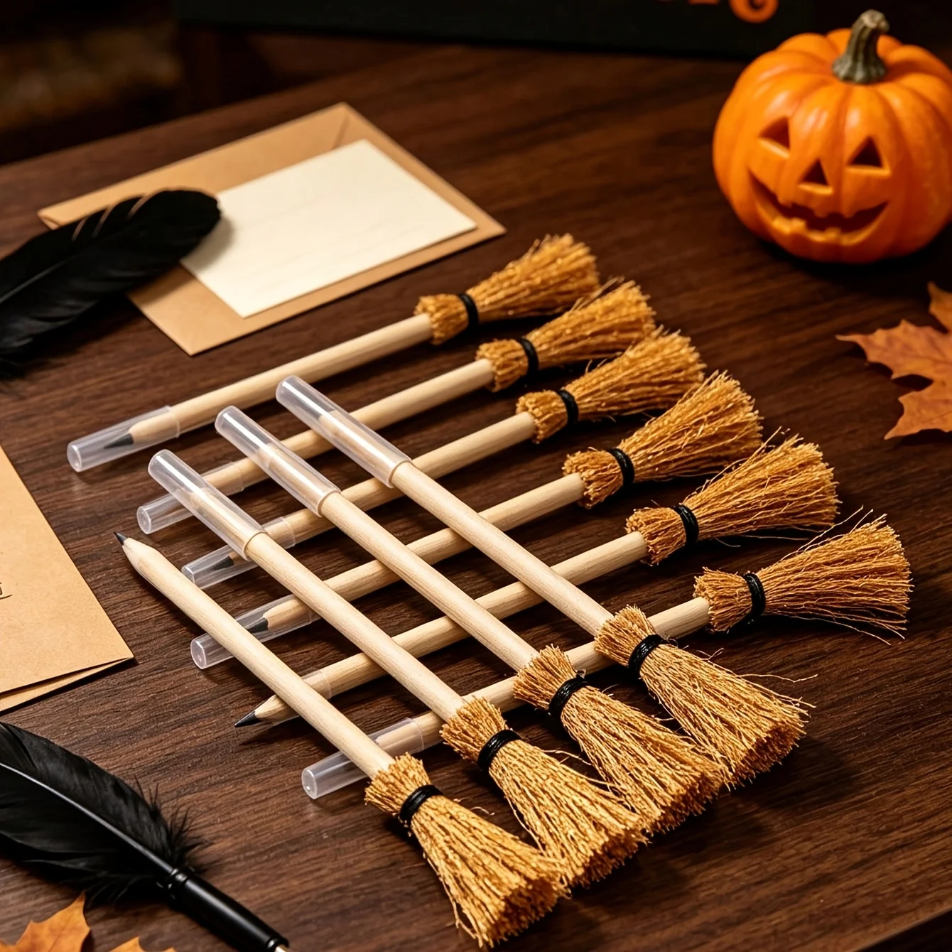 5/10PCS Halloween Witch Broom Mini Wooden Pencil Magician Broom Styling Small Pencil Party Gift Desktop Decoration Pen