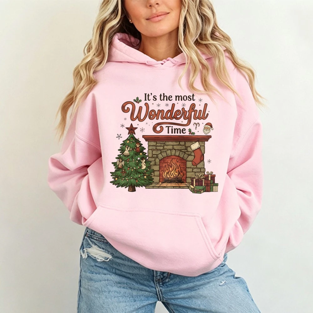 Christmas Cozy Sweatshirt Wonderful Time Of Year Christmas Tree Pullovers Cozy Reader Holiday Sweater Festive Xmas Women Hooded