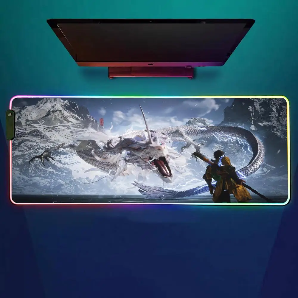 

B-black-myth-wukong Коврик для мыши RGB Игровой коврик для мыши Настольный коврик HD Gamer Большой светодиодный светильник XXL Коврики для мыши