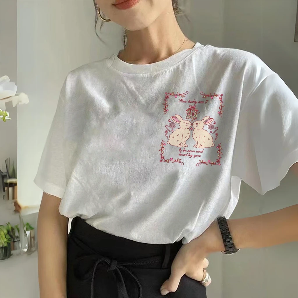

Twin Bunnies Back Tee Premium Cotton Tee, Back Print Of Two Bunnies & Romantic Text. Soft, Stylish For Young Fashion Fans