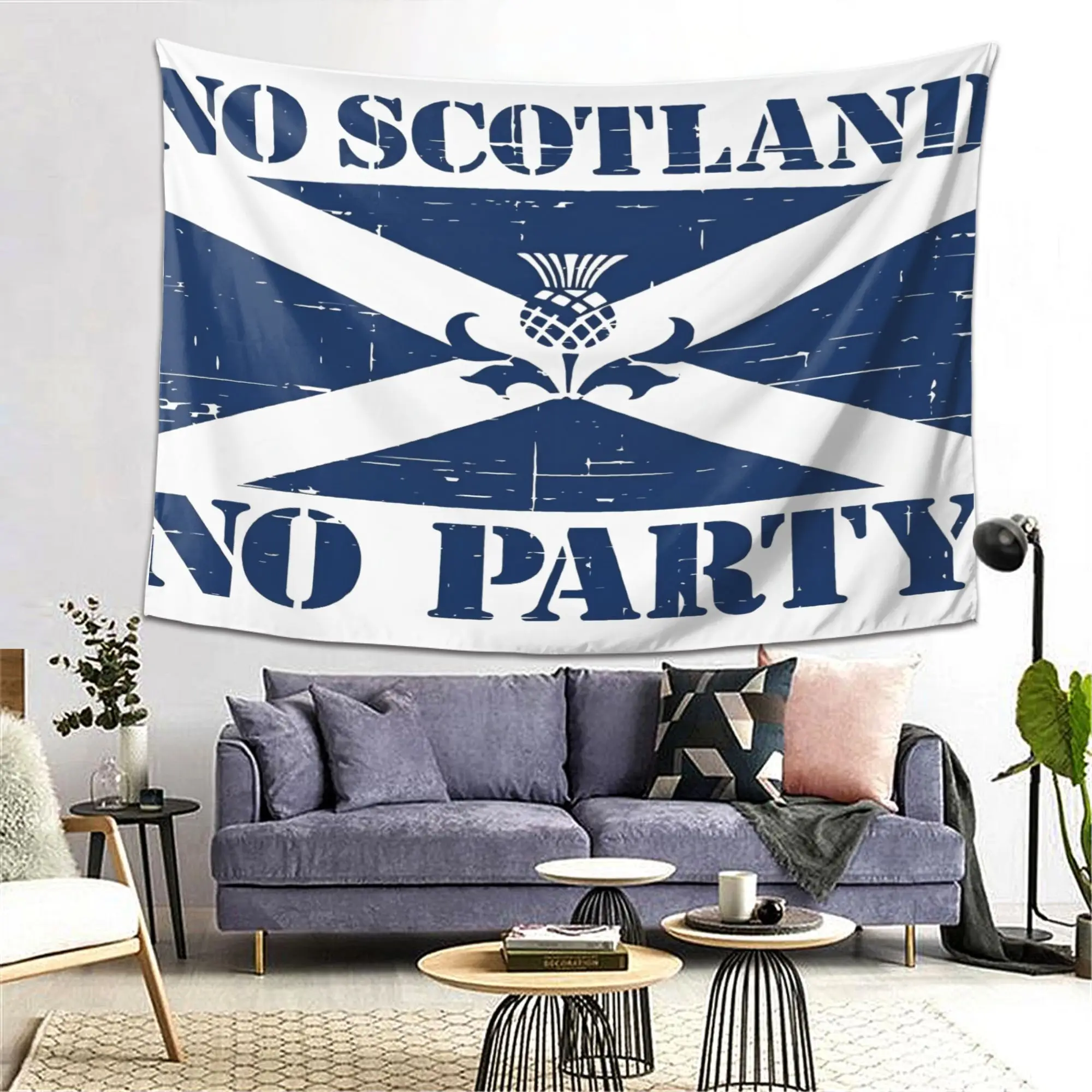 VIKAMA No Scotland No Party Tapestry Vintage Scottish Thistle Flag Wall Hanging Retro Banner Bedroom Home Decor