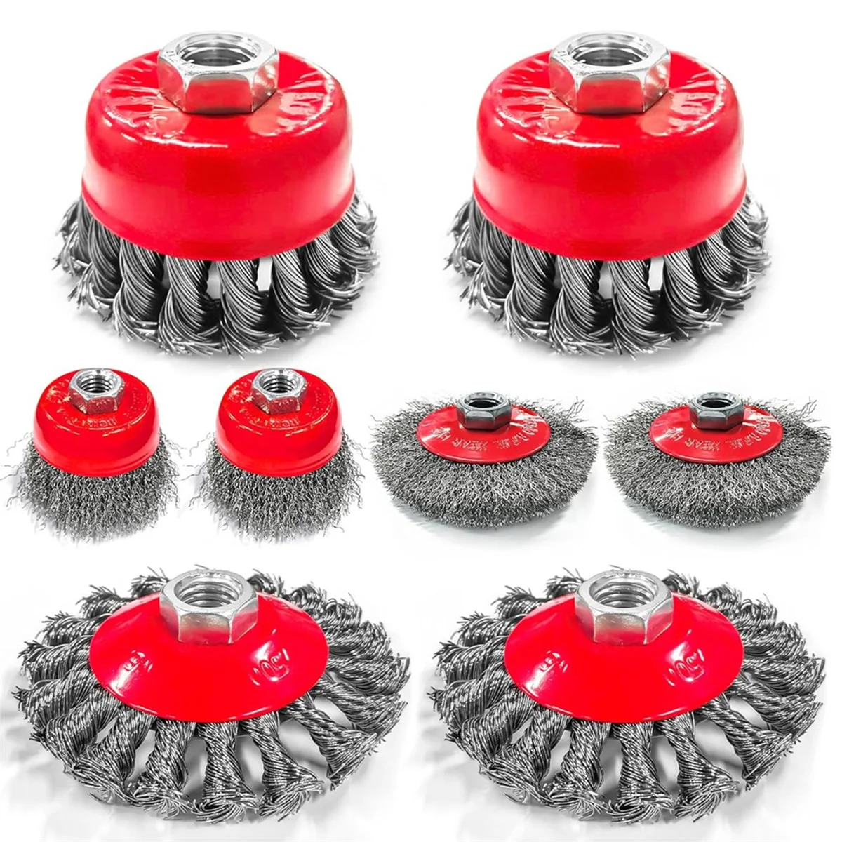 SSR 8 pezzi 4-1/2 pollici set di ruote metalliche per smerigliatrice angolare-4 pollici e 3 pollici spazzole a tazza ondulata grossolana annodate con albero filettato 5/8-11 per ruggine