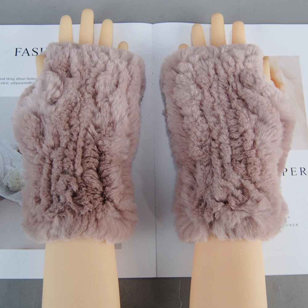 Hot Sale Winter Real Fur Golve Women Outdoor Warm 100% Real Rex Rabbit Fur Gloves Knit Thick Natural Soft Rex Rabbit Fur Mittens