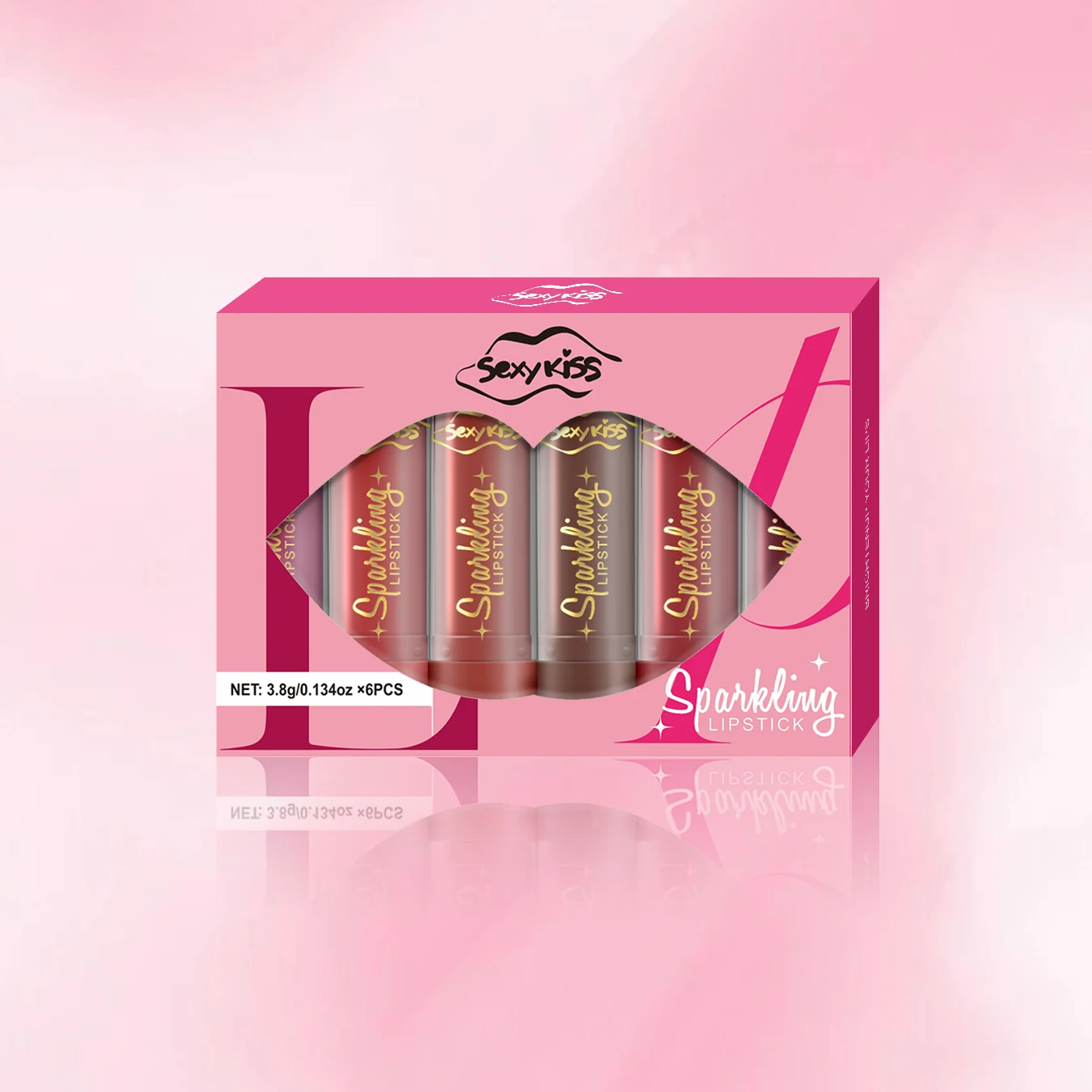 Conjunto de batom com glitter de 6 cores, acabamento pérola glitter, brilho labial durável, presente de dia dos namorados para mulheres