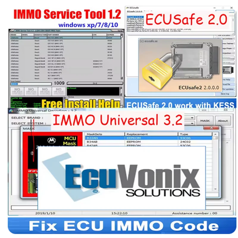 

3 Software ECUSafe 2.0+IMMO Universal 3.2 +Edc 17 IMMO SERVICE TOOL V1.2 ECU safe 2.0 DPF/FAP/REMOVA with KESS For Win 7 PC
