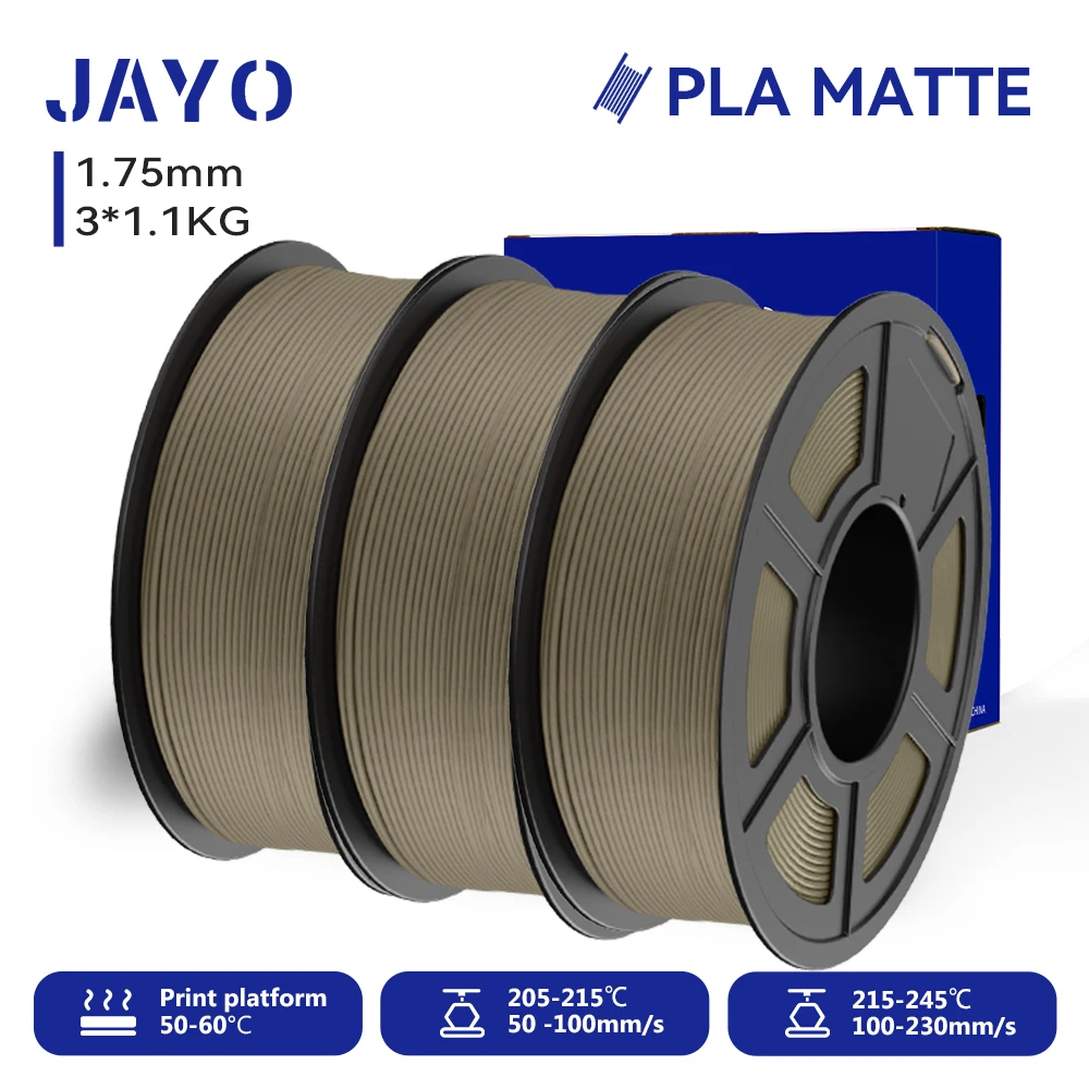 JAYO 3D-Drucker-Filament, PLA, matt, 1,75 mm, ordentlich gewickeltes 3D-Filament, PLA 1,1 kg, glatte, matte Oberfläche, 3D-Druckmaterialien