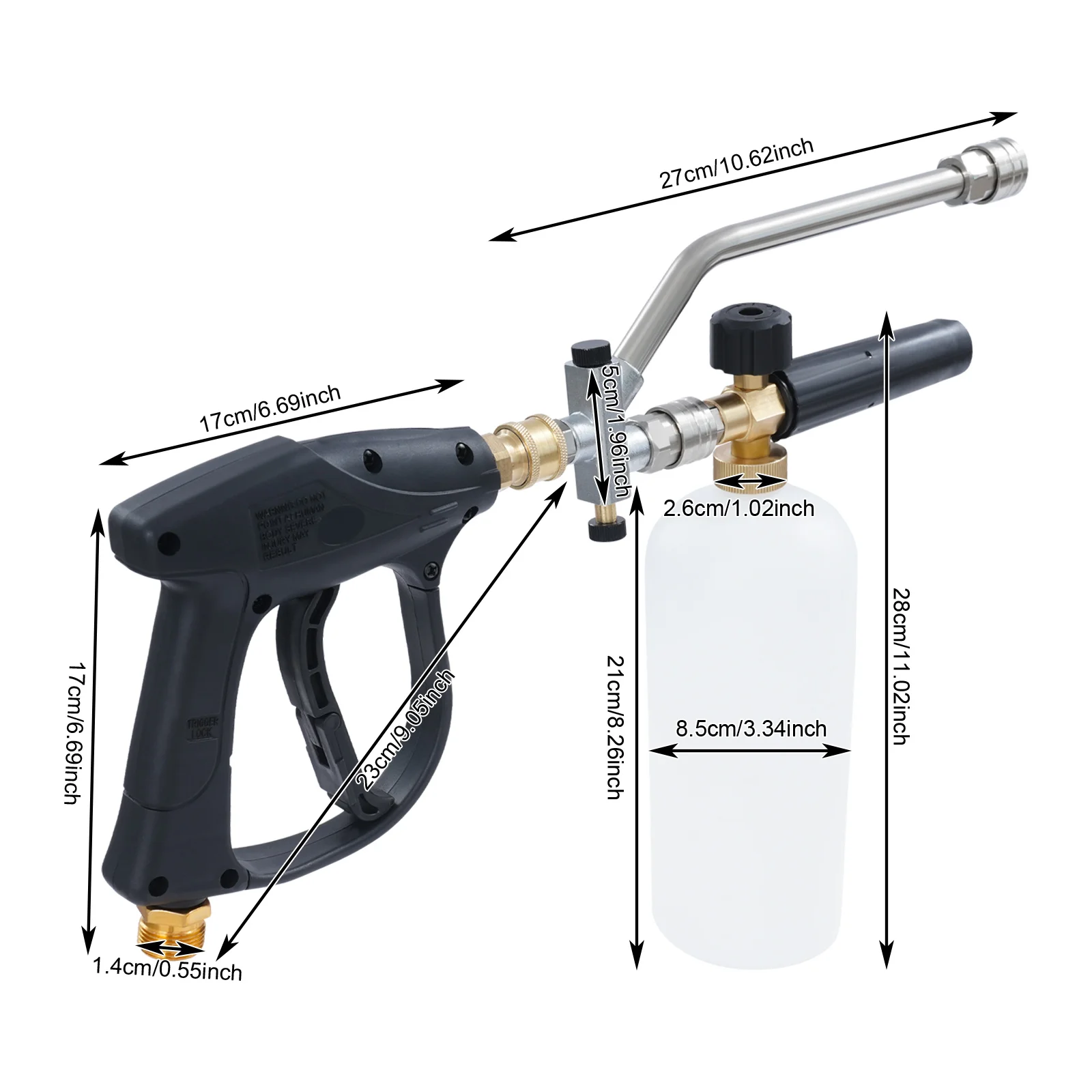 2-in-1 Hochdruckreiniger-Pistole mit 5 austauschbaren Düsen, Schaummenge einstellbar für Autos, Motorräder, Terrassen – Detail 1