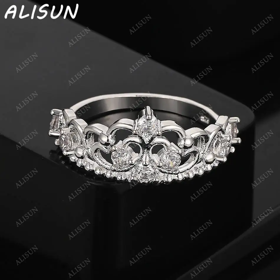 

ALISUN 925 Sterling Silver Size 7-8 Zircons Crown Ring For Women Fashion Jewelry Charm Grace Noble Wedding Accessories
