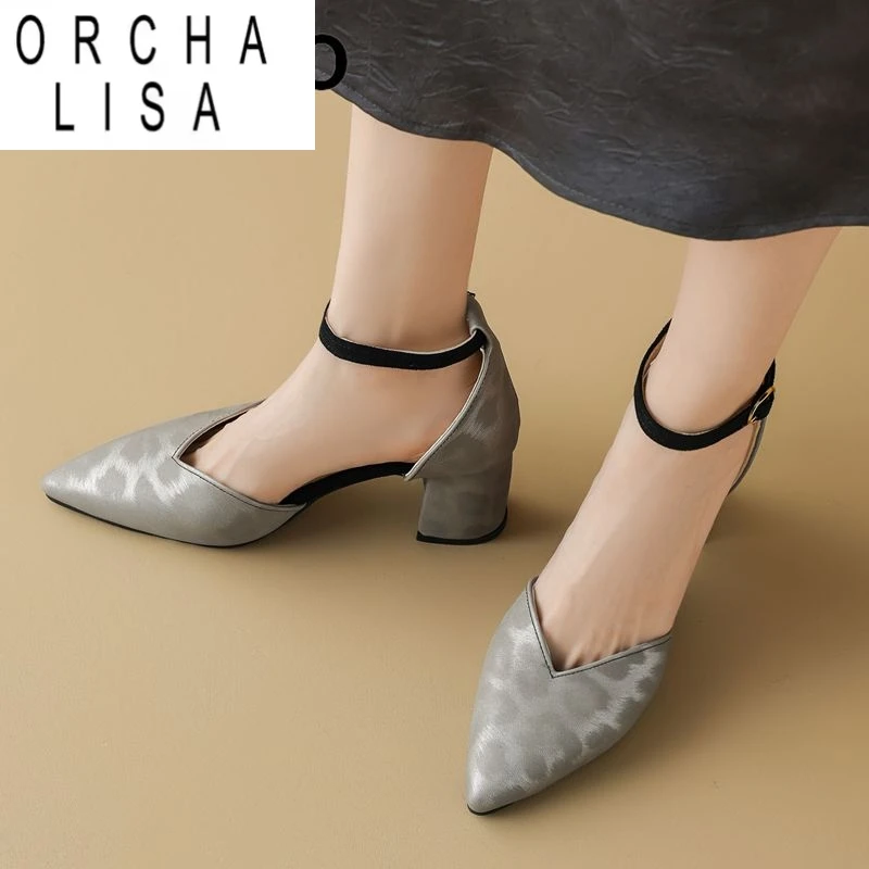 

ORCHA LISA Mary Janes Женские сандалии с острым носком на массивном каблуке с пряжкой и ремешком Разноцветные большие размеры 40, 41, 42, 43 Модные туфли для свиданий