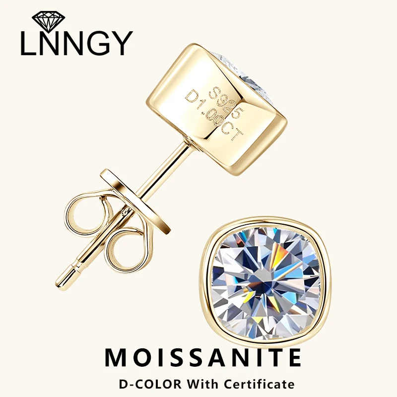 

Серьги Lnngy Solitaire с муассанитом, квадратные серьги-гвоздики из стерлингового серебра 925 пробы для женщин, сертифицированные ювелирные изделия, подарок