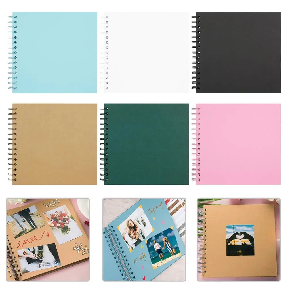 Photo Album 7-Inch 40 Pages Twin-wire Binding DIY Hard Cover Scrapbook Album Spiral Wedding Travel Picture Collection Book