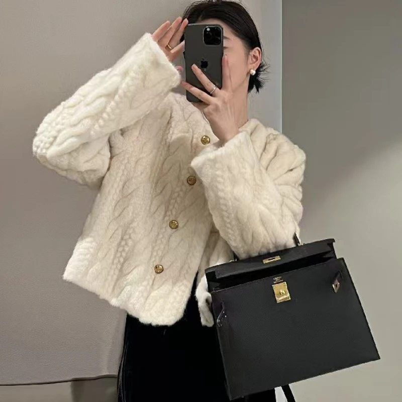 

Autumn Winter Fur Coat Women Faux Fur Cropped Jacket Long Sleeve Top Single-Breasted Soft Fluffy Jacket O-Neck Outerwear Trendy