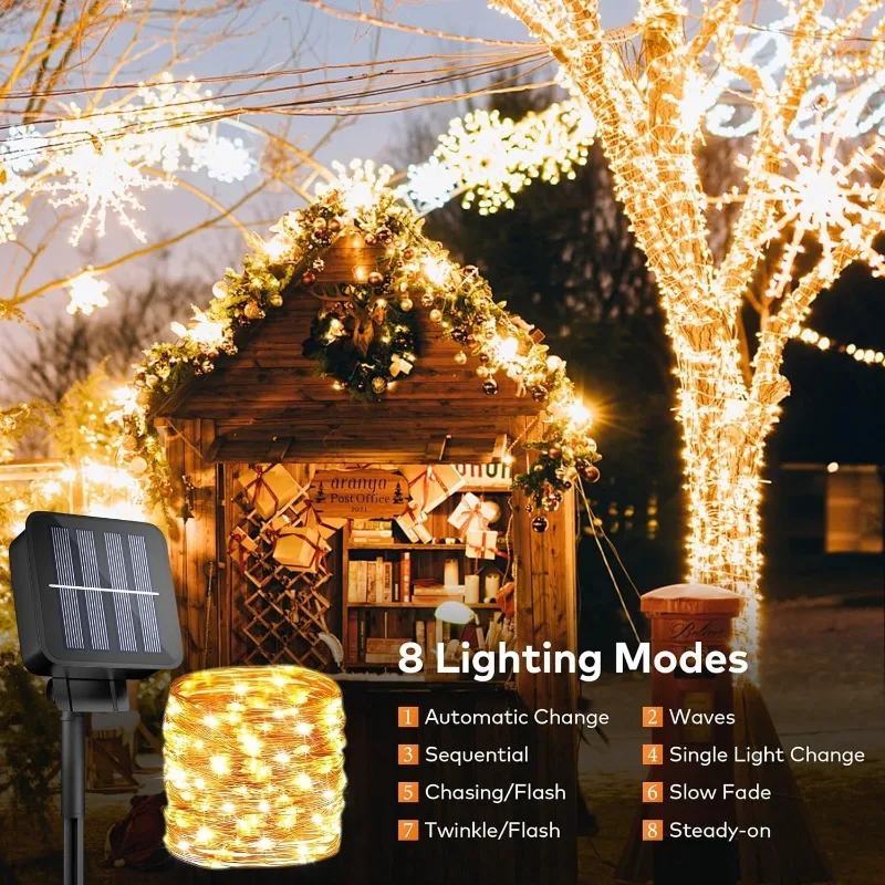 Solar Lights Outdoor Dusk to Dawn Solar Fairy Lights Waterproof 8 Modes Solar Christmas Lights for Outside Patio Garden