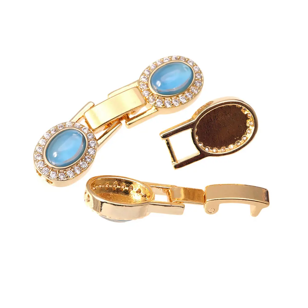 2 Sets 18K Gold Color Brass and Zircon Oval Shape Bracelets Connect Clasps High Quality Diy Jewelry Accessories Making Materials