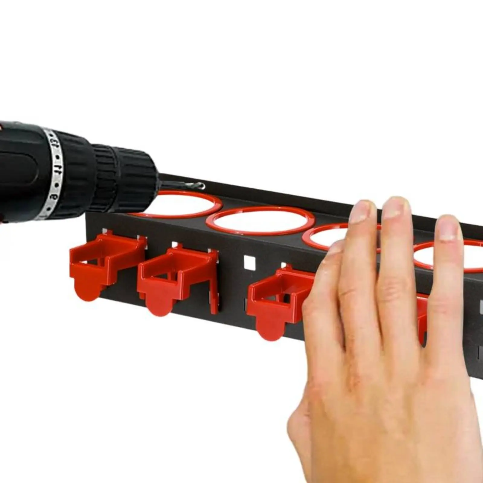 

5-Hole Bottle and Dispenser Hanger Space Saving 5-Hole Bottle Hanger Cleaning Supply Organizer Includes Mounting Hardware