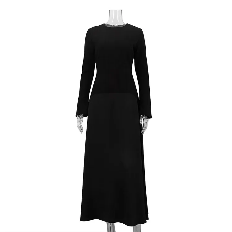 Faionable Long Sve Splicing Dr Ele Платье трапециевидной формы с высокой талией для женщин Ele Evening Dr Sli Long Dr