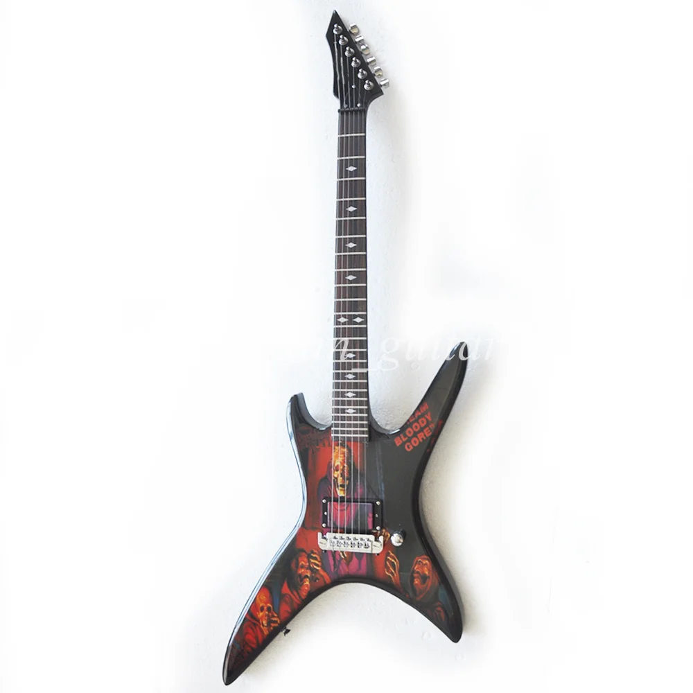 Flyoung 6 Strings Black Unusual B Electric Guitar with Floyd Rosewood Fretboard 24 Frets