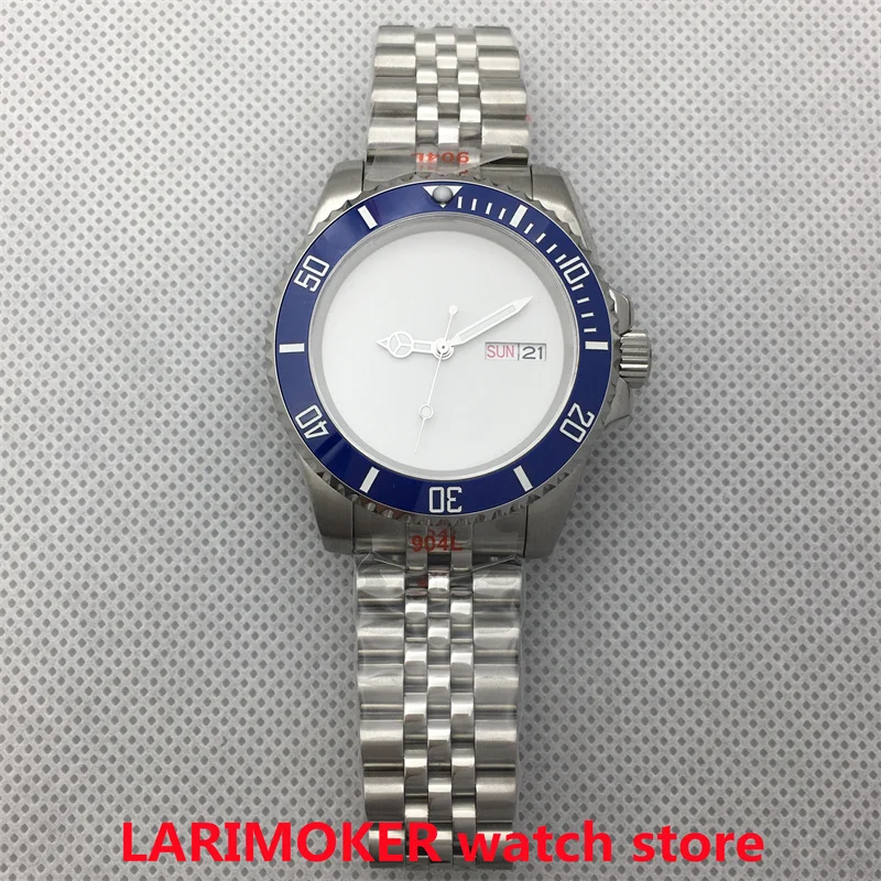 40mm NH36 fashionable men's mechanical watch non-graded dial sapphire glass stainless steel strap blue bezel luminous hands