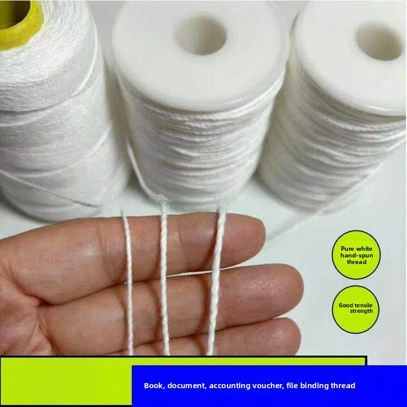 

White Cotton Rope Archival Binding Thread Large Roll No Wax 2mm Thick Hand Sewing Durable Tensile Home Fabric Sewing Material