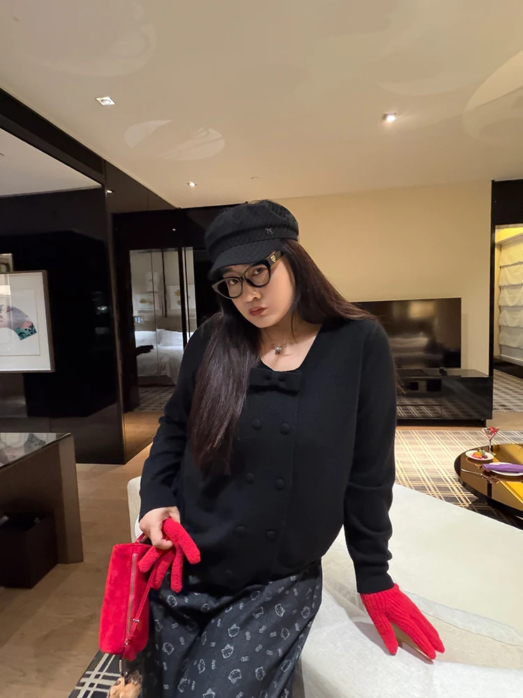 

Женская вязаная свободная верхняя одежда больших размеров с двойной пуговицей, простой утягивающий повседневный кардиган с высокой талией, прямой крой, осень-зима