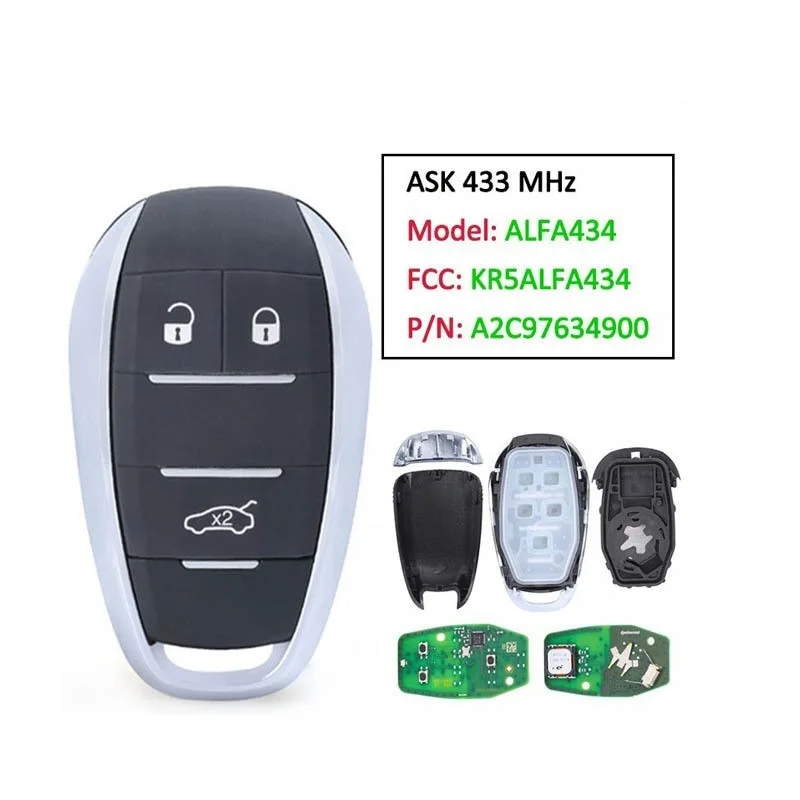 

433ASK 4A Chip KR5ALFA434 Aftermarket Smart Card Car Remote Key For Alfa Romeo Giulia Stelvio 2017 2018 2019 2020